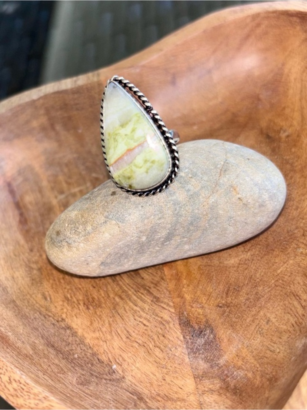 Oversized Marble Stone Ring | Earthy Boho Style | Size 7